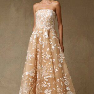 Midi strapless formal wedding dress.Wedding guest bridesmaid prom party nude